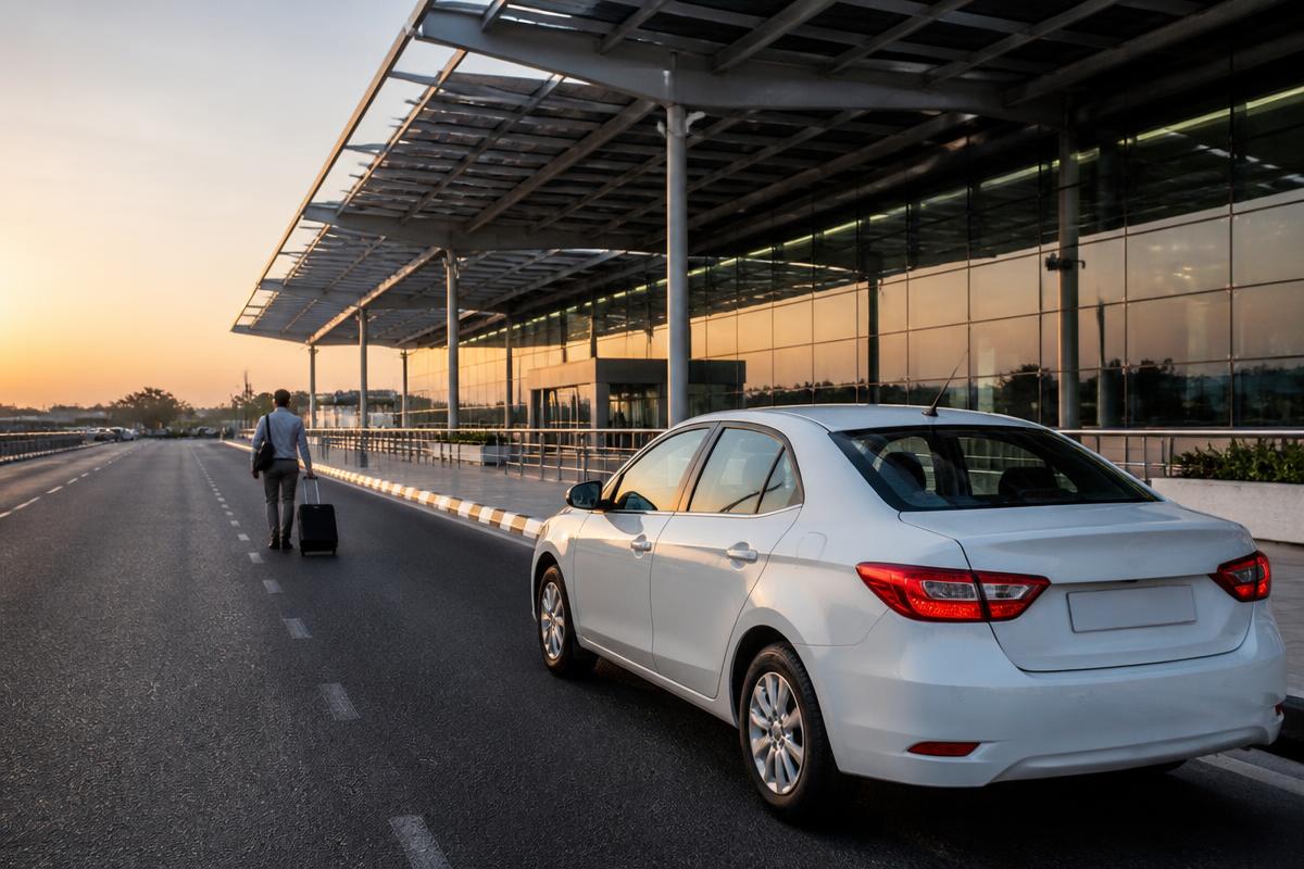 Car waiting outside an airport terminal