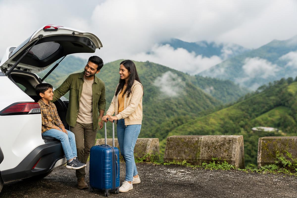 Family preparing for a mountain holiday